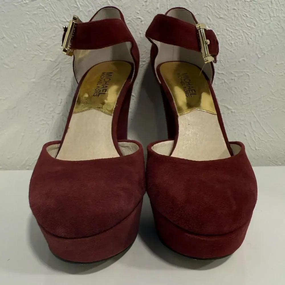 Michael Kors Haven Cinnabar Suede Ankle Strap Heels Size 7 VGUC